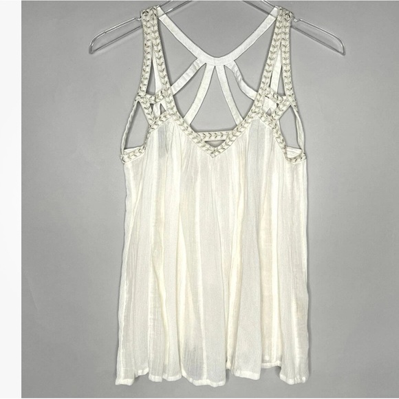Anthropologie Tops - Anthropologie Sz 2 Vanessa & Virginia Cutwork Gauze Tank Shimmer Metalli…